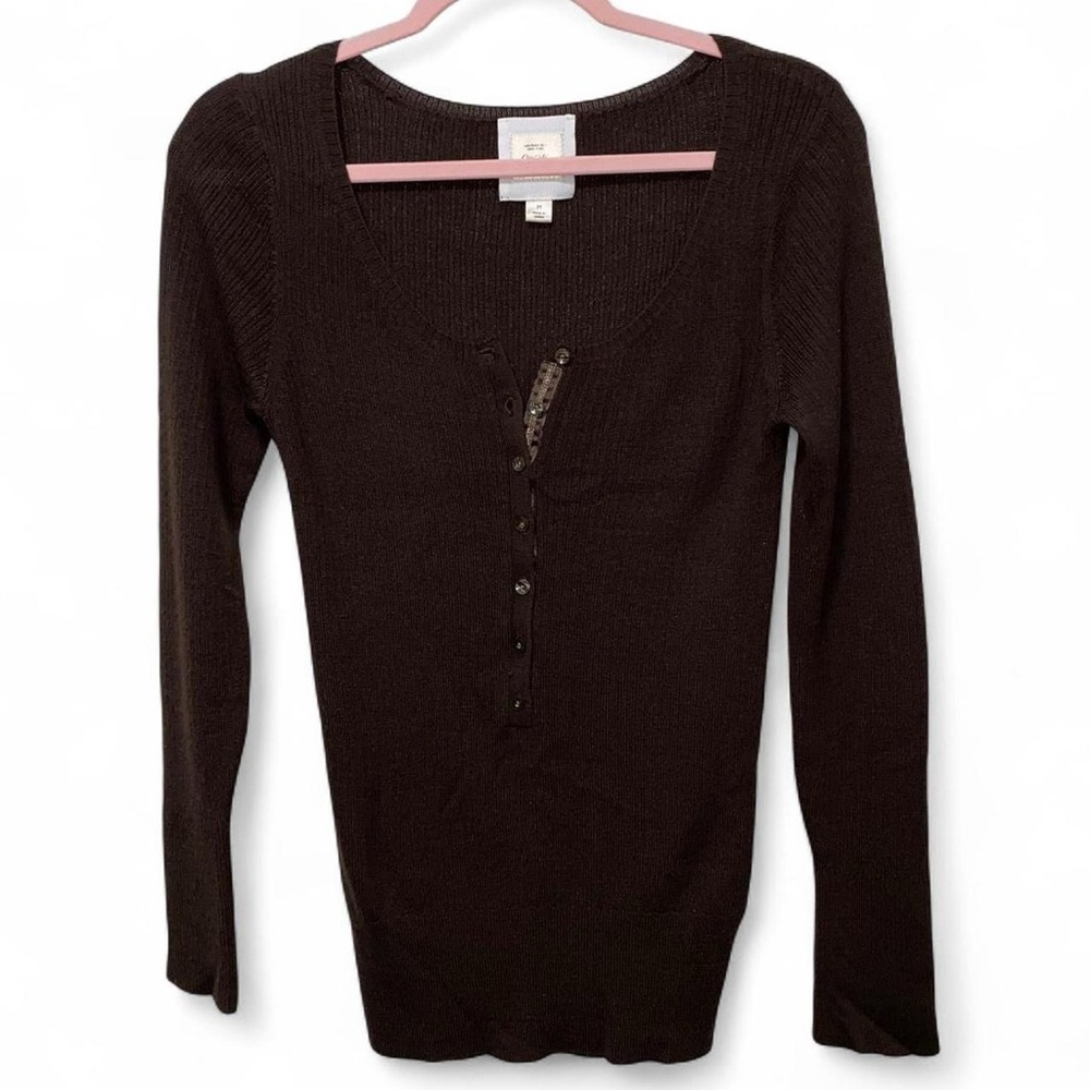 The Perfect Vintage Elena Gilbert Chocolate Brown Wool Blend Long Sleeve Henley